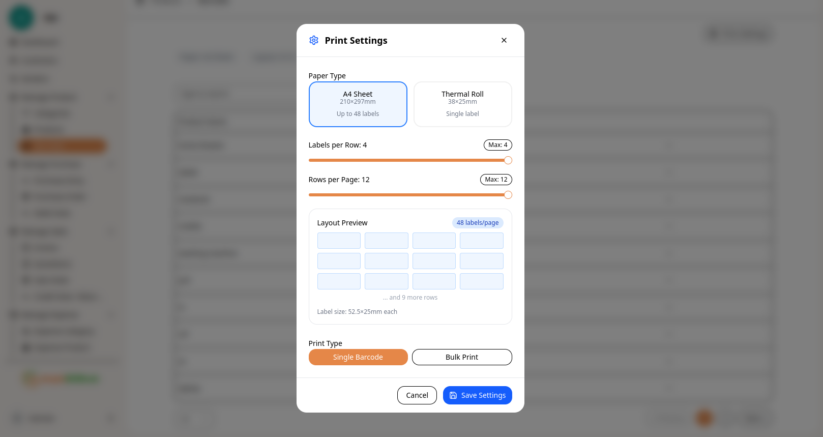 Print Settings Configuration