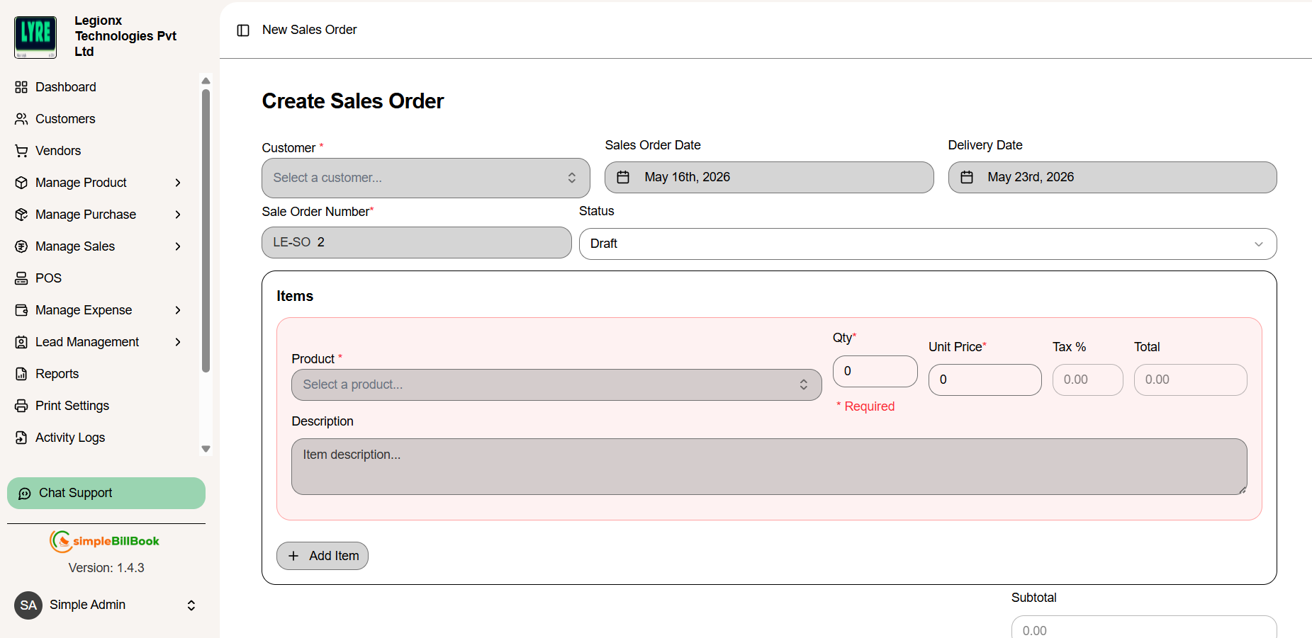 New Sales Order Form