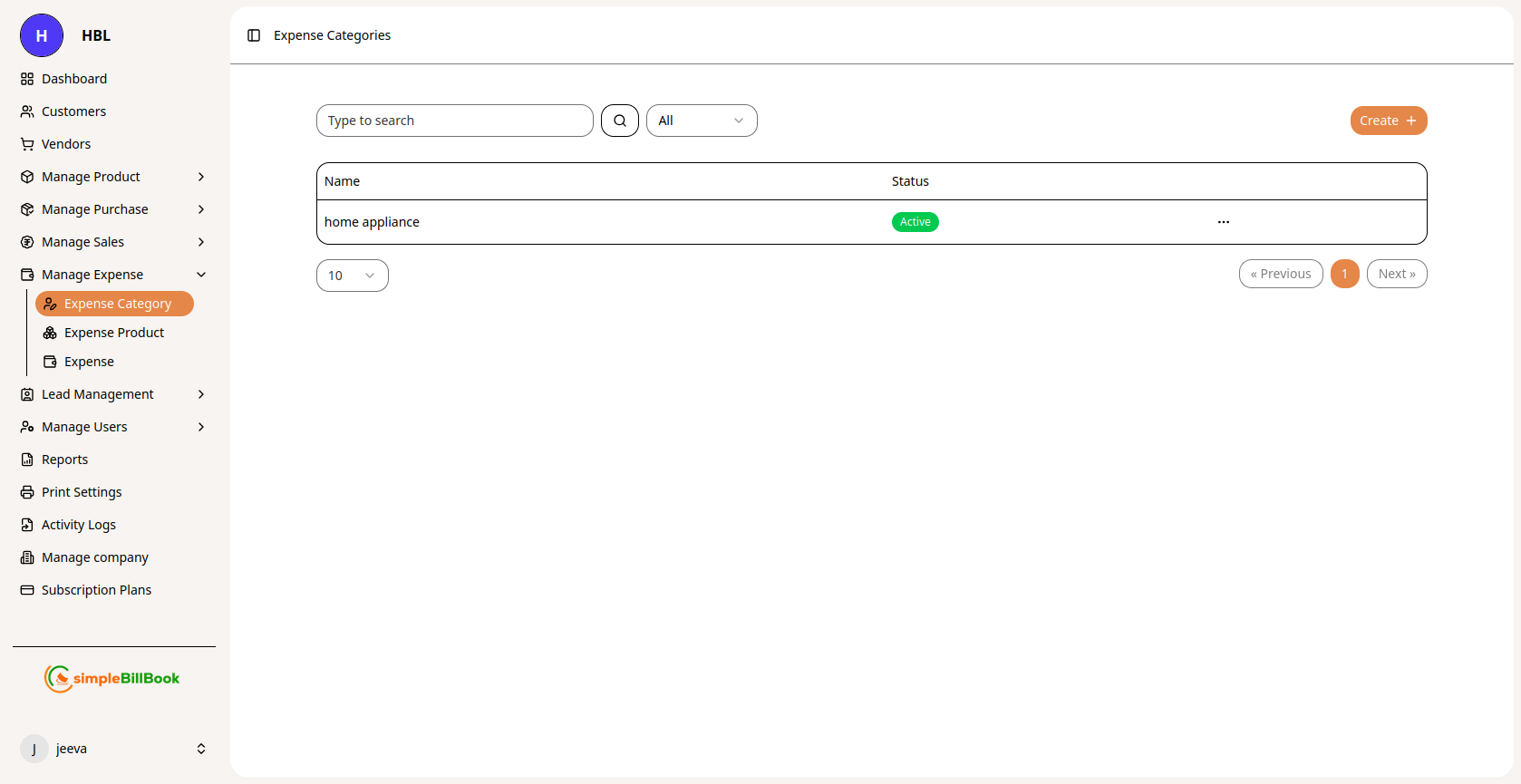 Expense Categories List