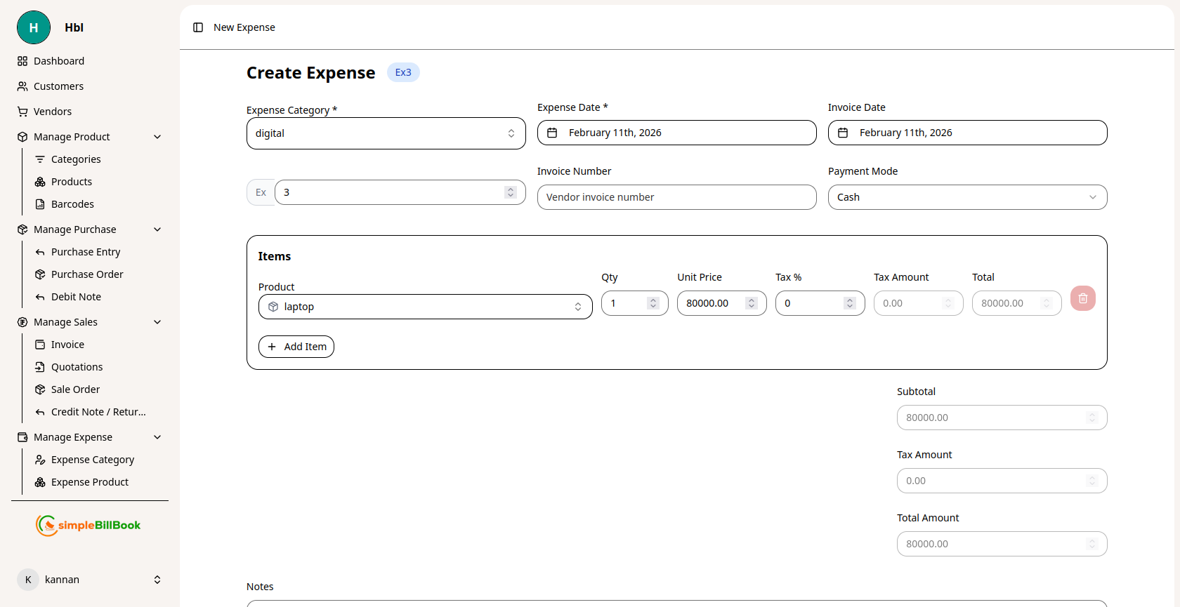 New Expense Form