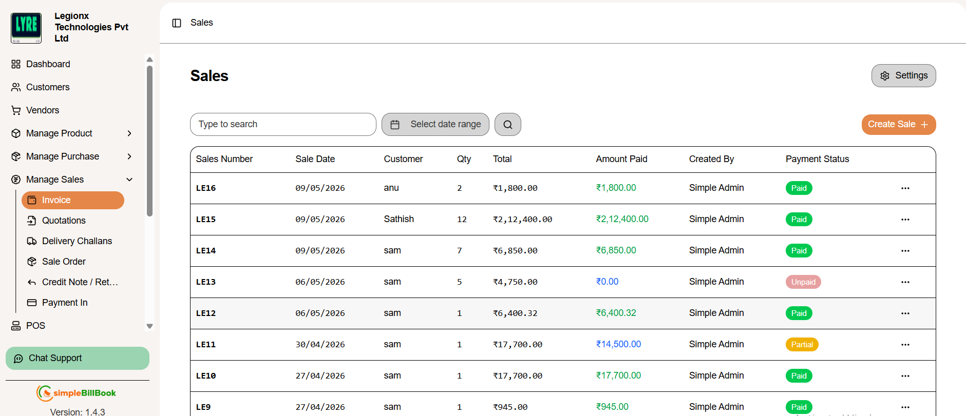 Sales Invoices List