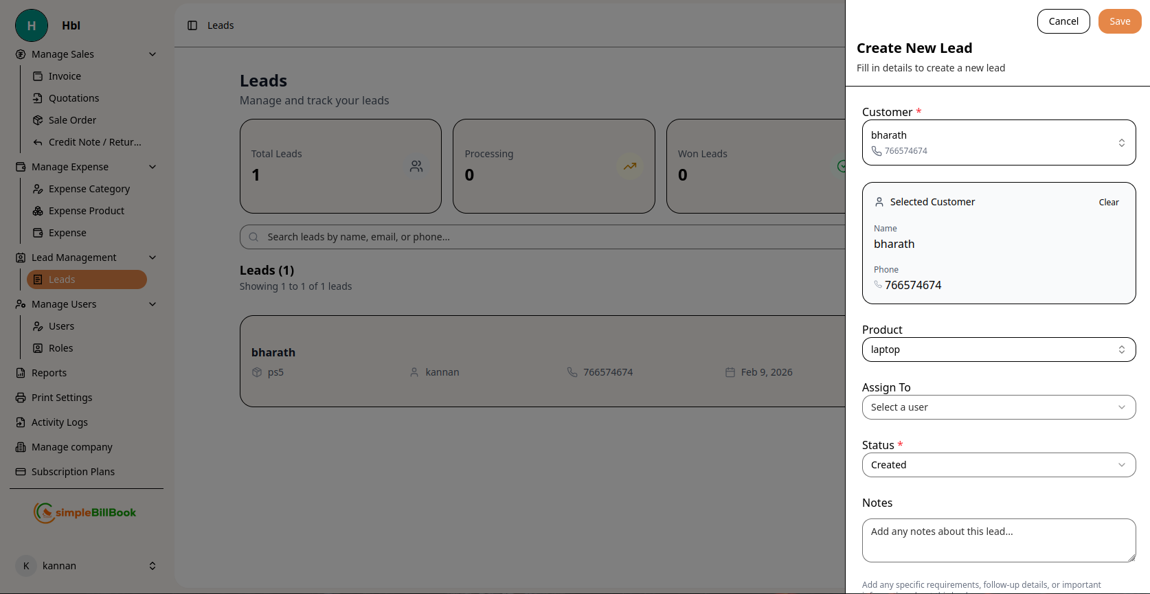 Create New Lead Form