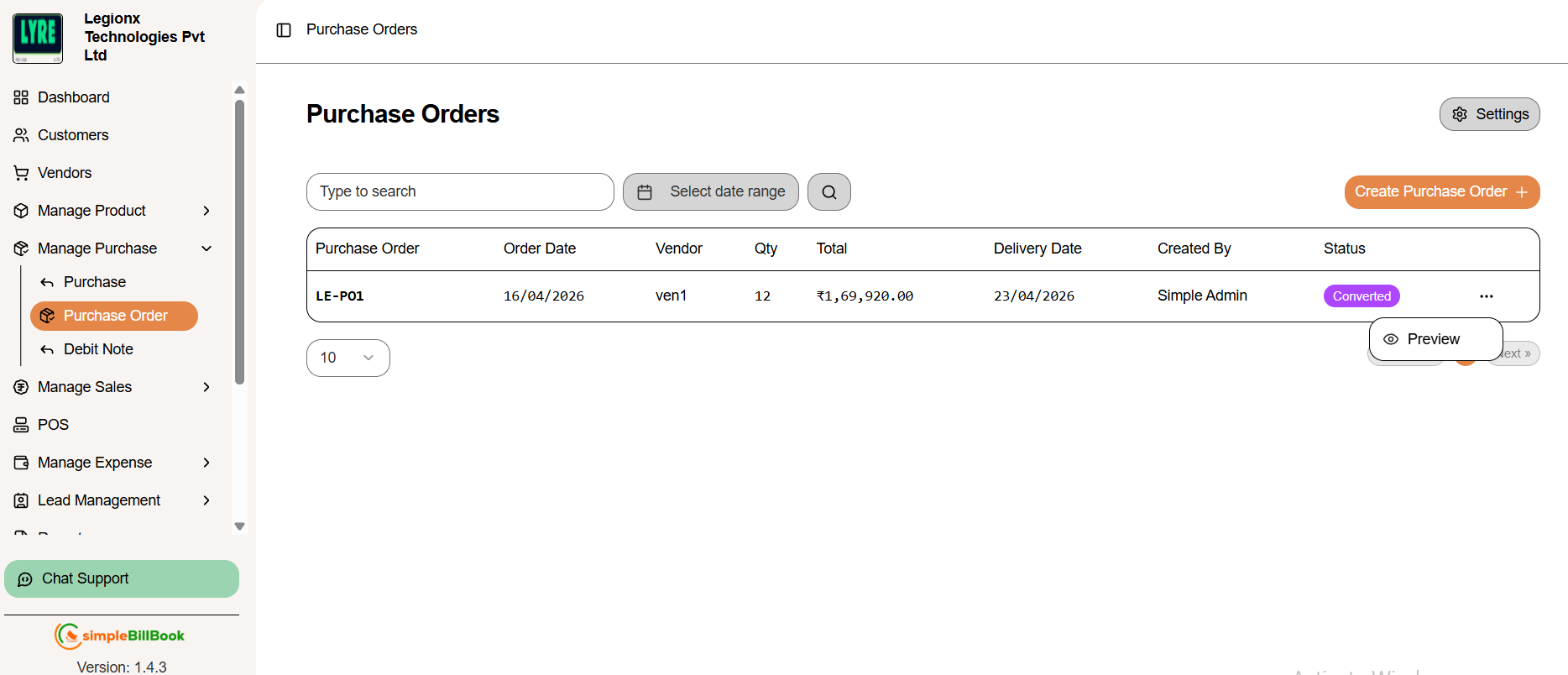 Purchase Order Actions
