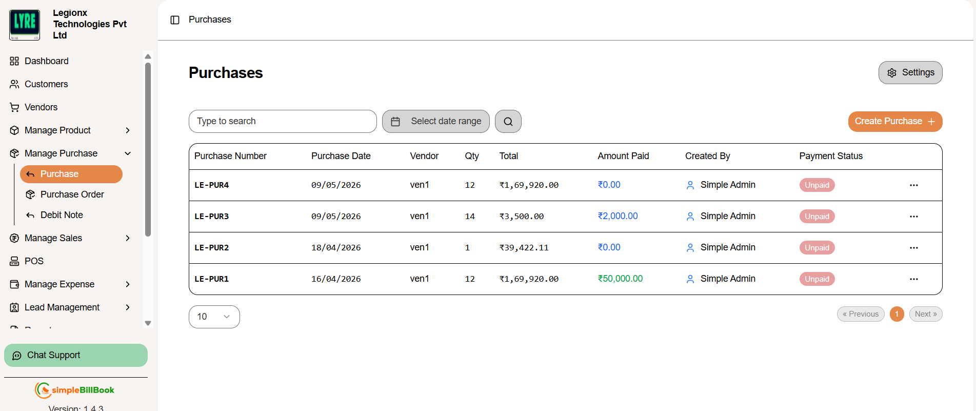 Purchase List View