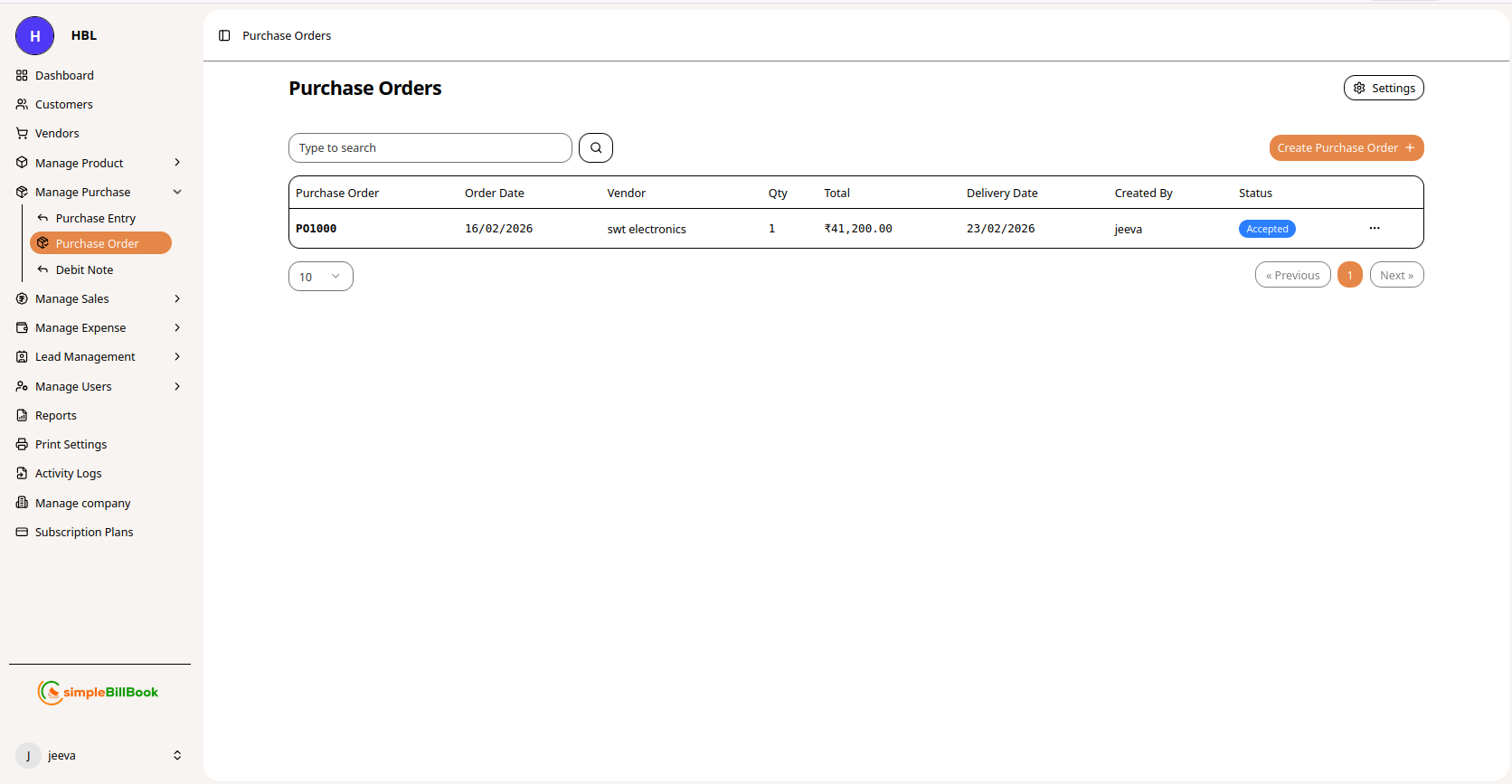 Purchase Orders List