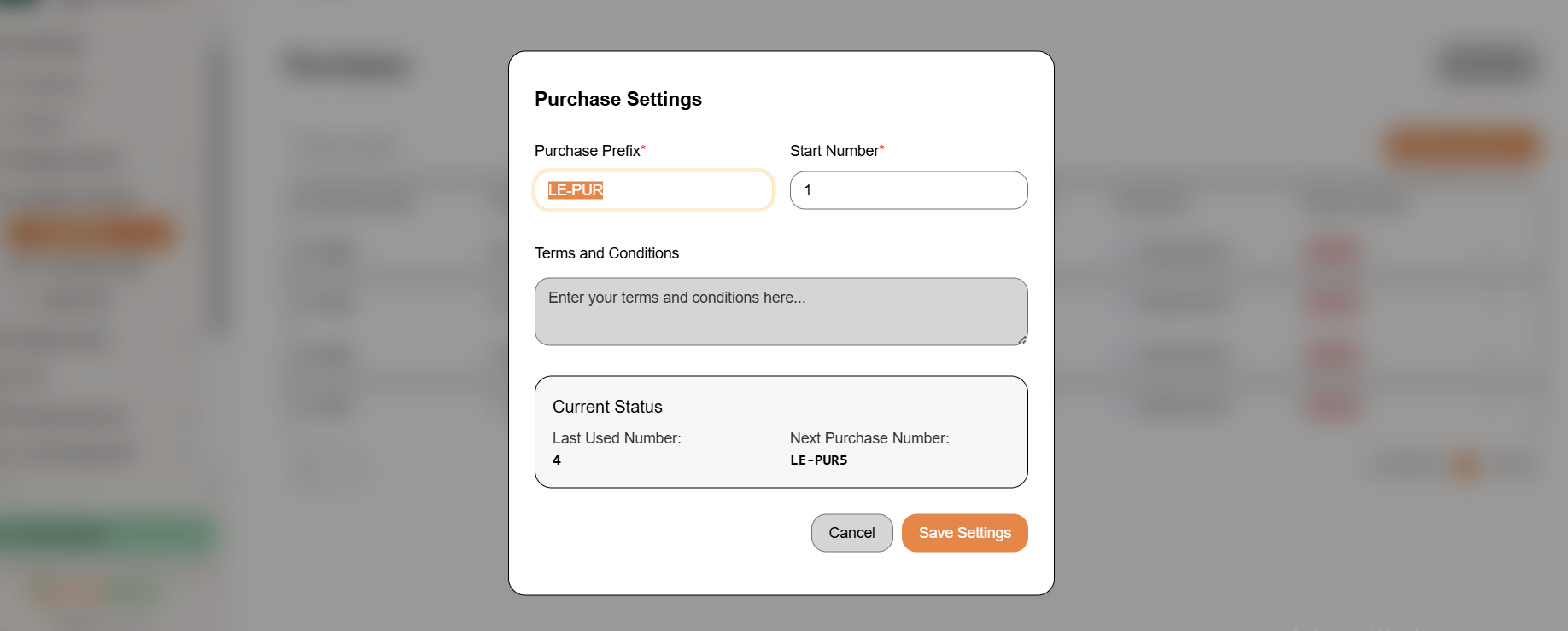 Purchase Settings