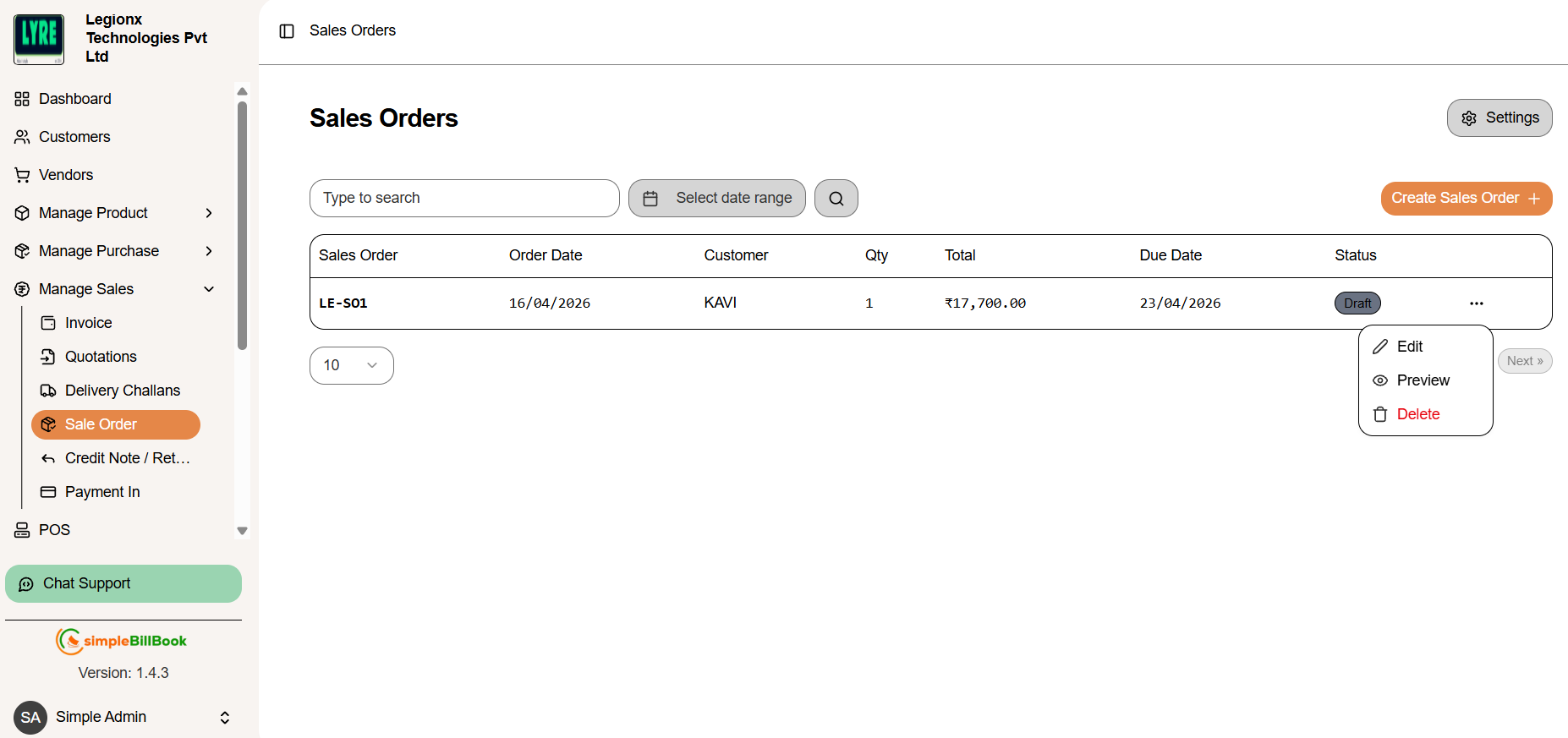 Sales Order Actions